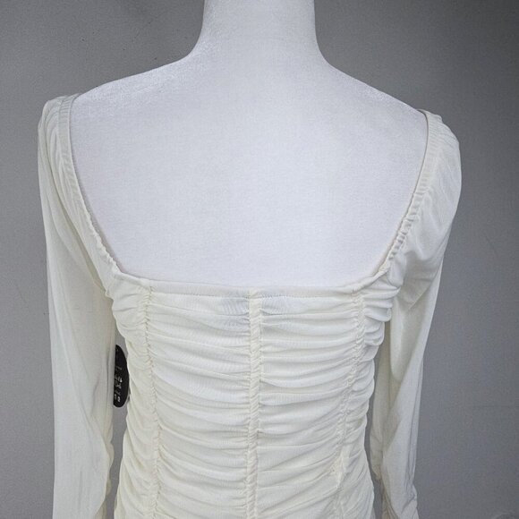 NWT Jolie & Joy Off White Mesh Ruching Long Sleeve Corset Square Neck  Y2K - Picture 6 of 10